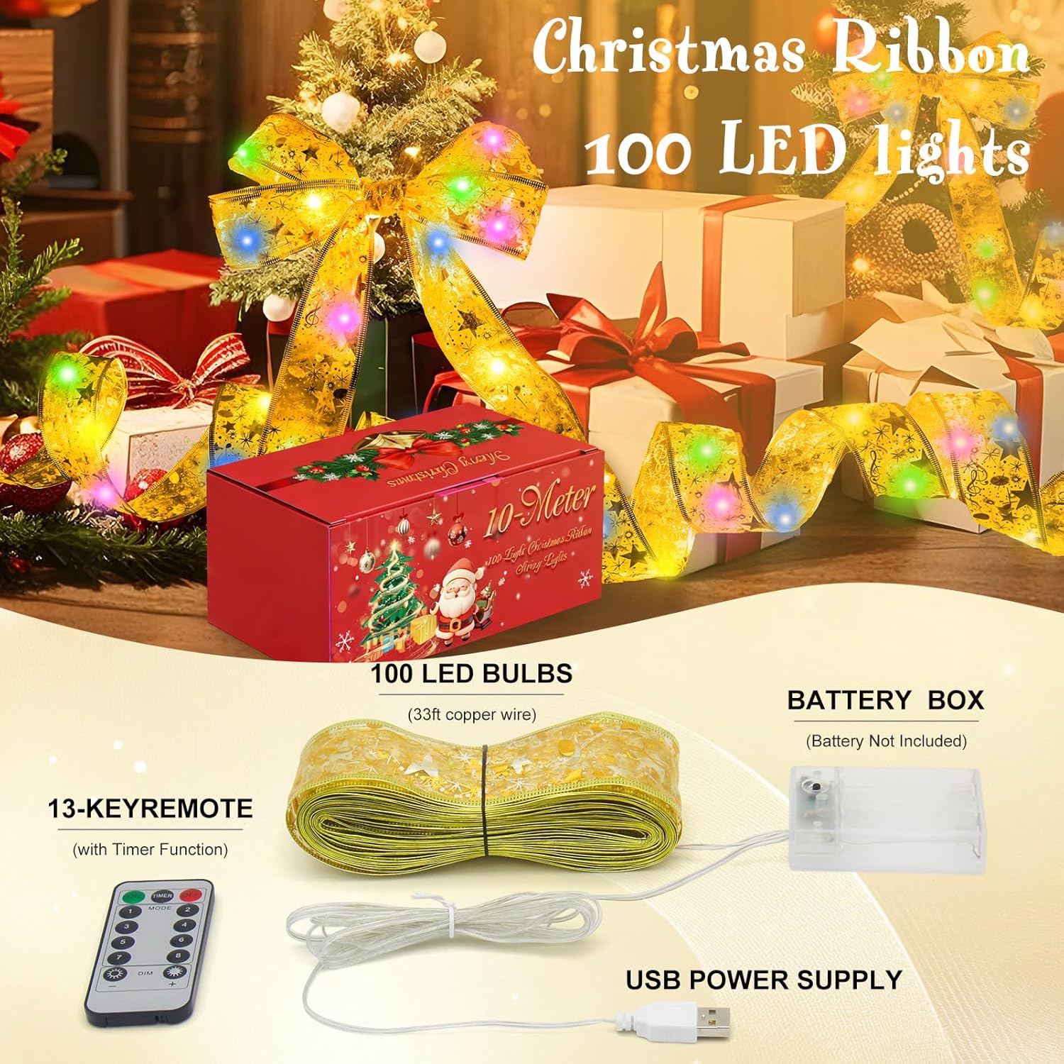 33 FT(10m) Christmas Ribbon Light