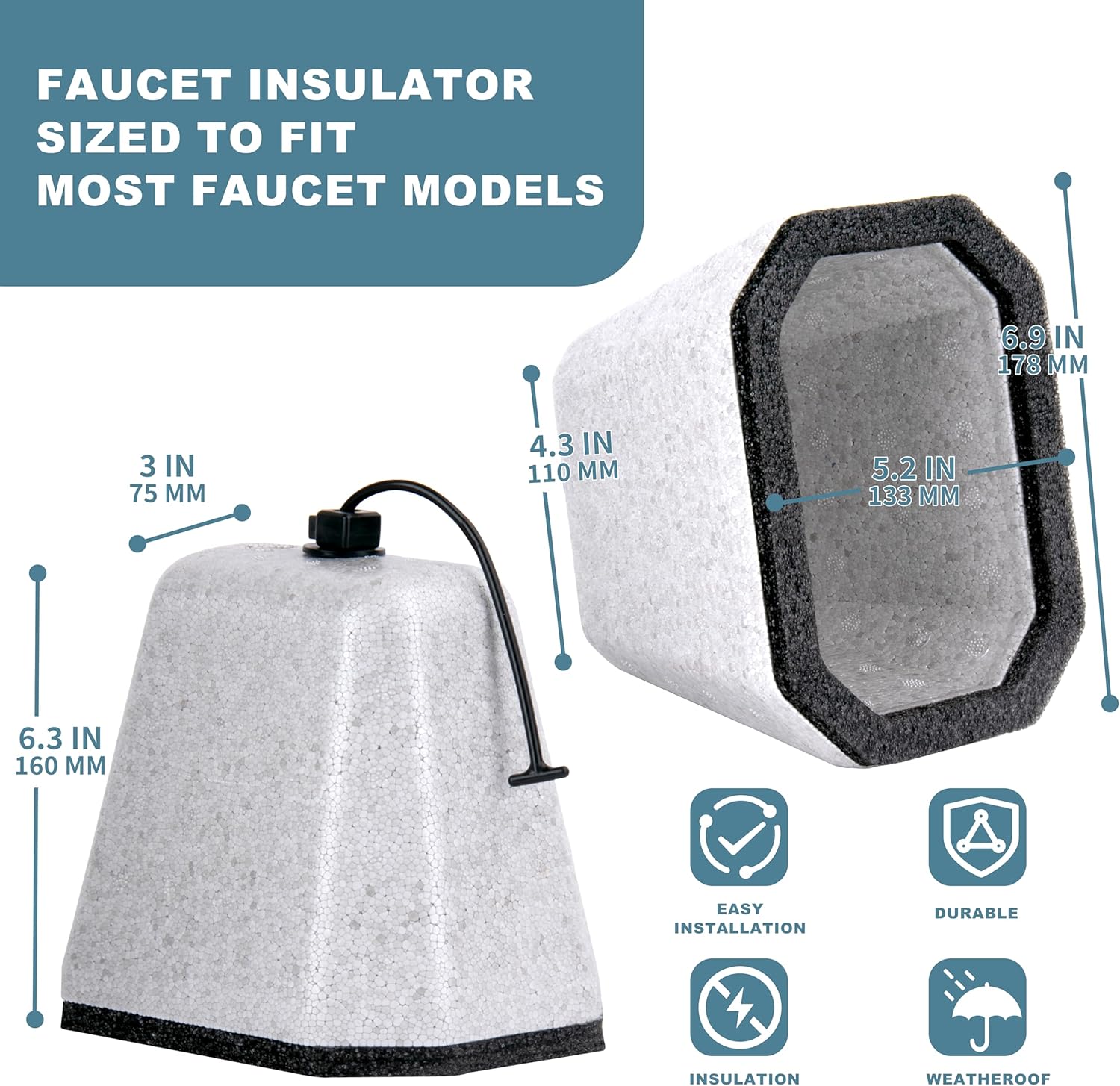 Outdoor Insulated Foam Faucet Cover – Winter Freeze Protection (2 Pack)