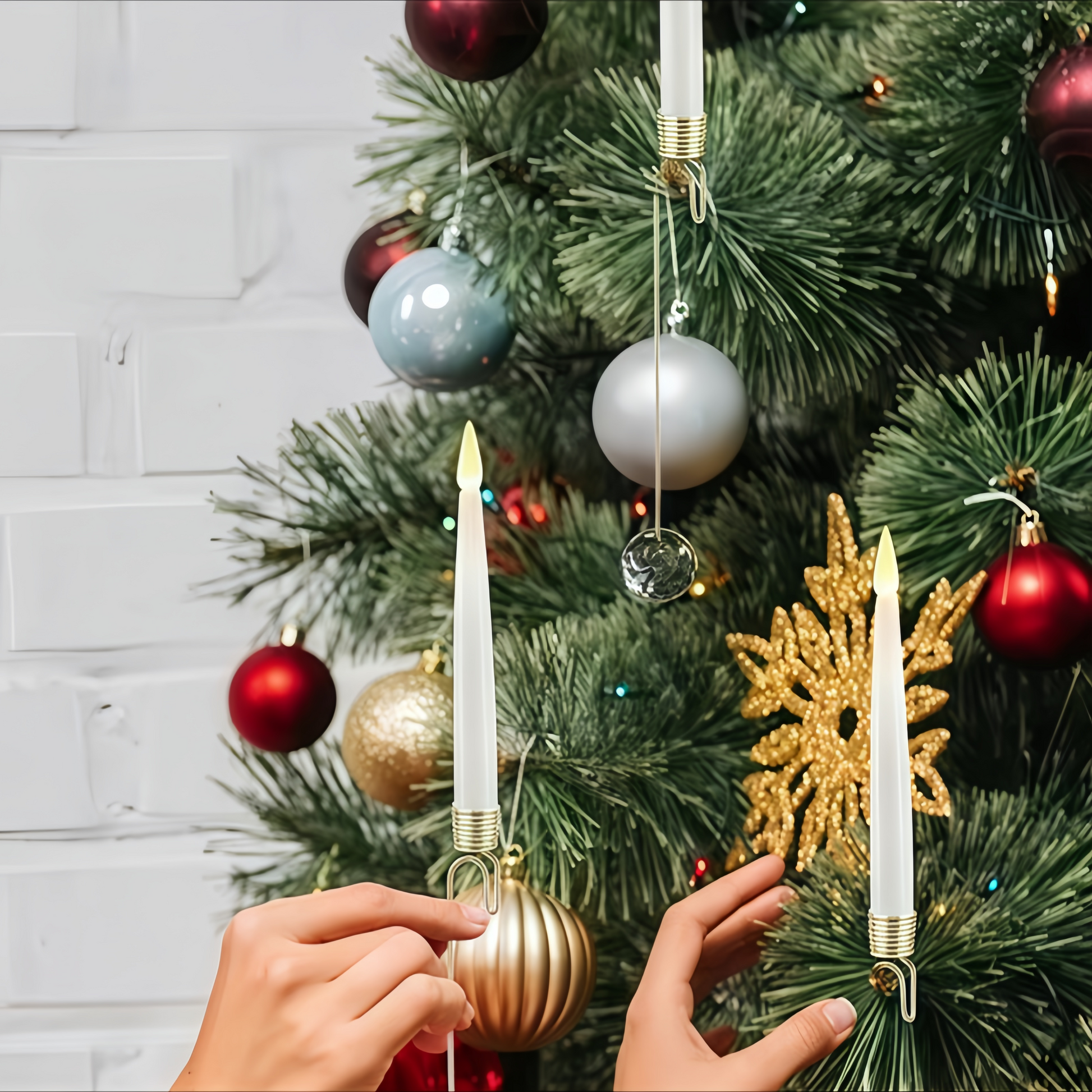 🎄Christmas Tree Led Candles with Clear Crystal Ball Hook