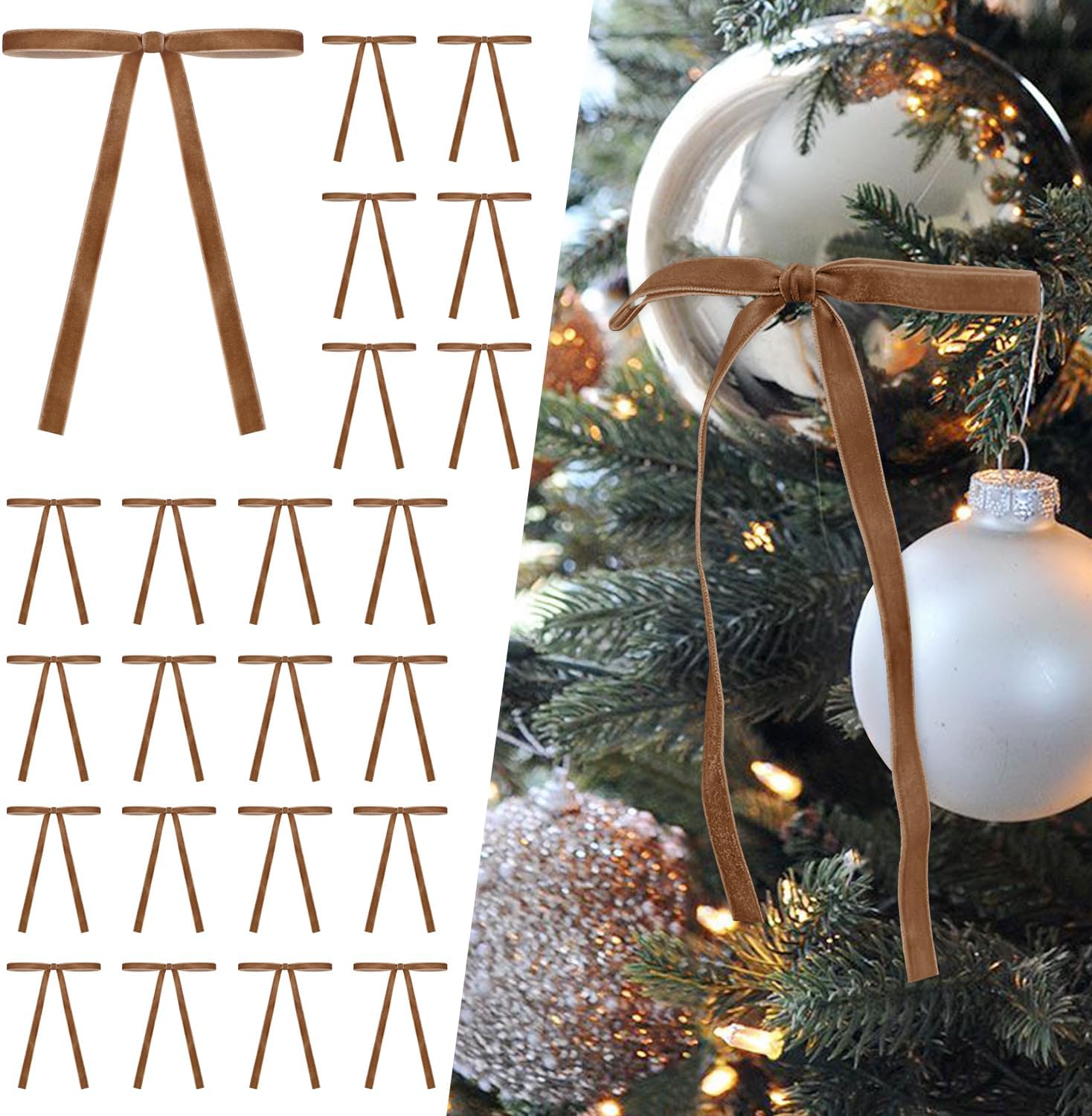 24Pcs Velvet Christmas Ribbon Bows Set - Premium Vintage Tree & Wreath Decor