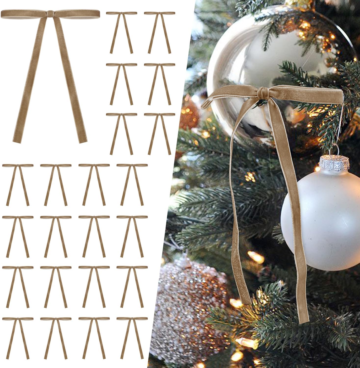 24Pcs Velvet Christmas Ribbon Bows Set - Premium Vintage Tree & Wreath Decor