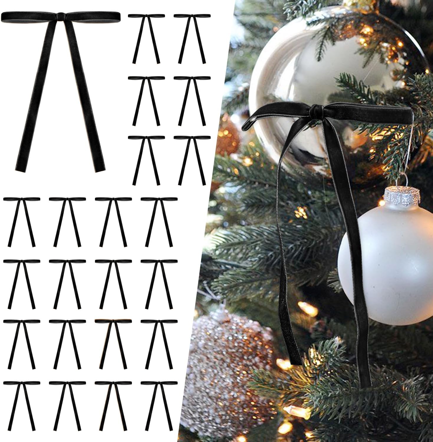 24Pcs Velvet Christmas Ribbon Bows Set - Premium Vintage Tree & Wreath Decor