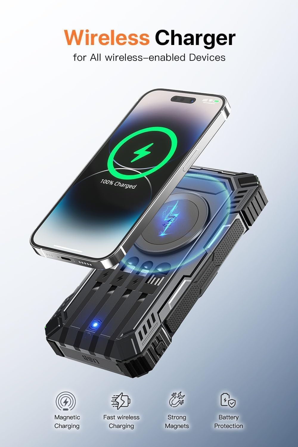 49800mAh Solar Power Bank with Wireless Charging