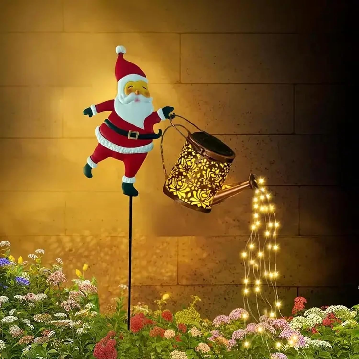 Solar-Powered Santa Kettle Garden Light