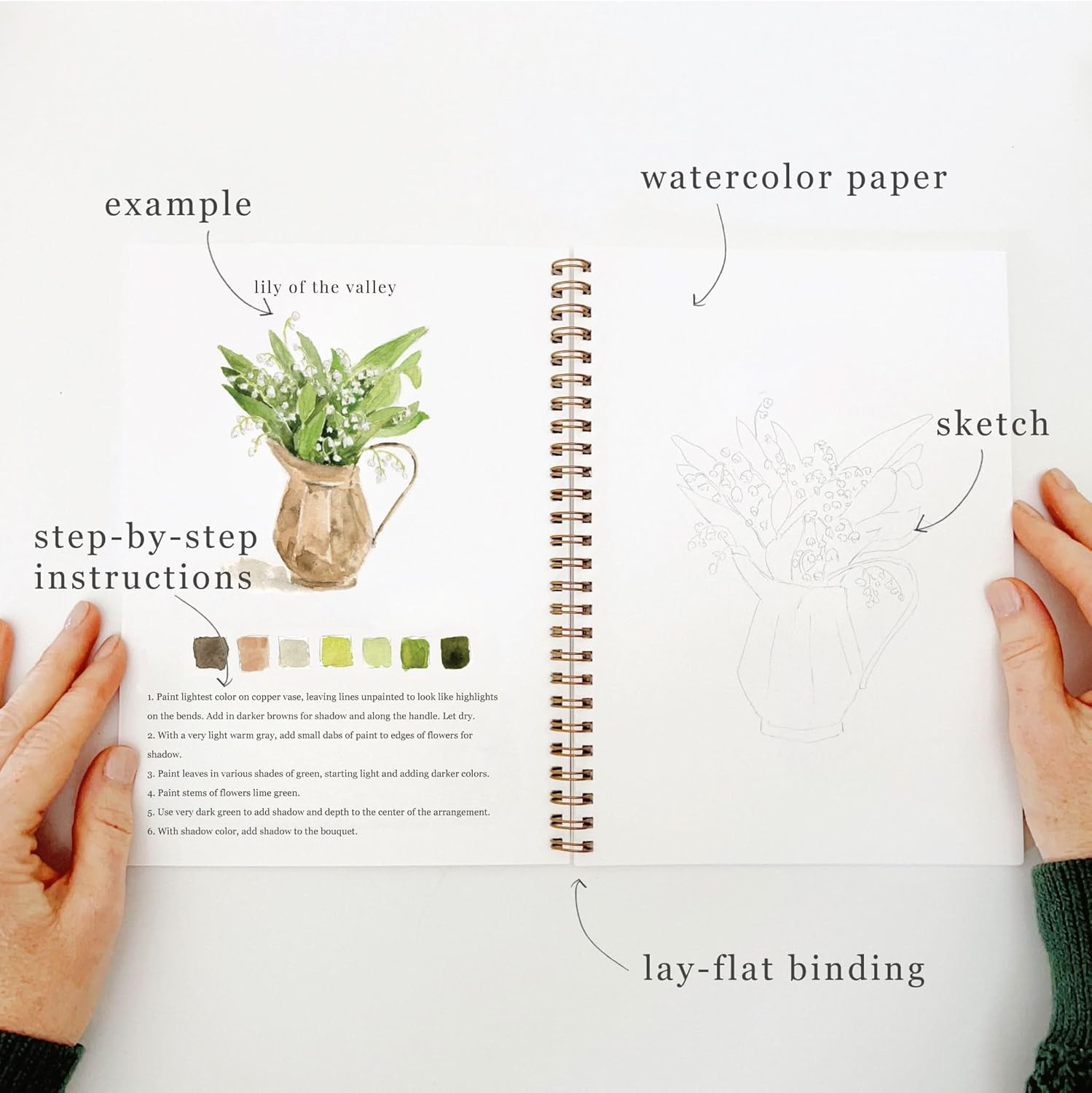 Watercolor Bouquet Workbook (Included 12 Colors Watercolor Paint Set)