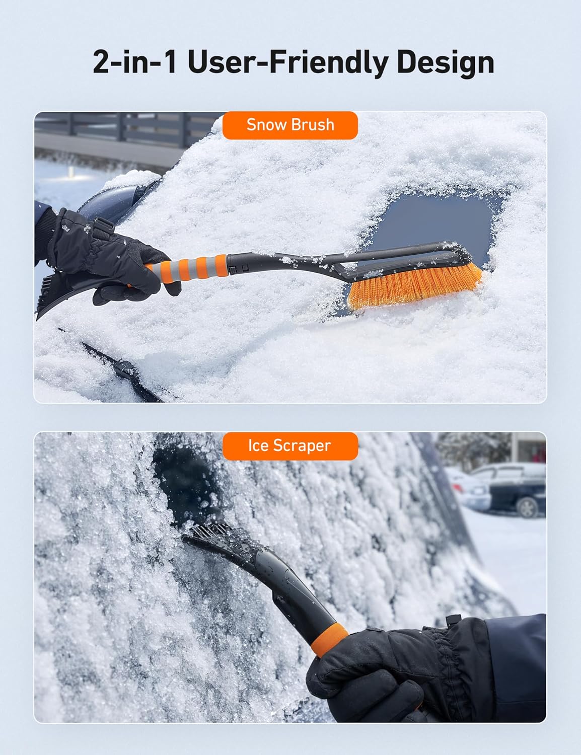 Telescopic 27″ Snow Brush & Detachable Ice Scraper – Long Reach, Ergonomic Grip